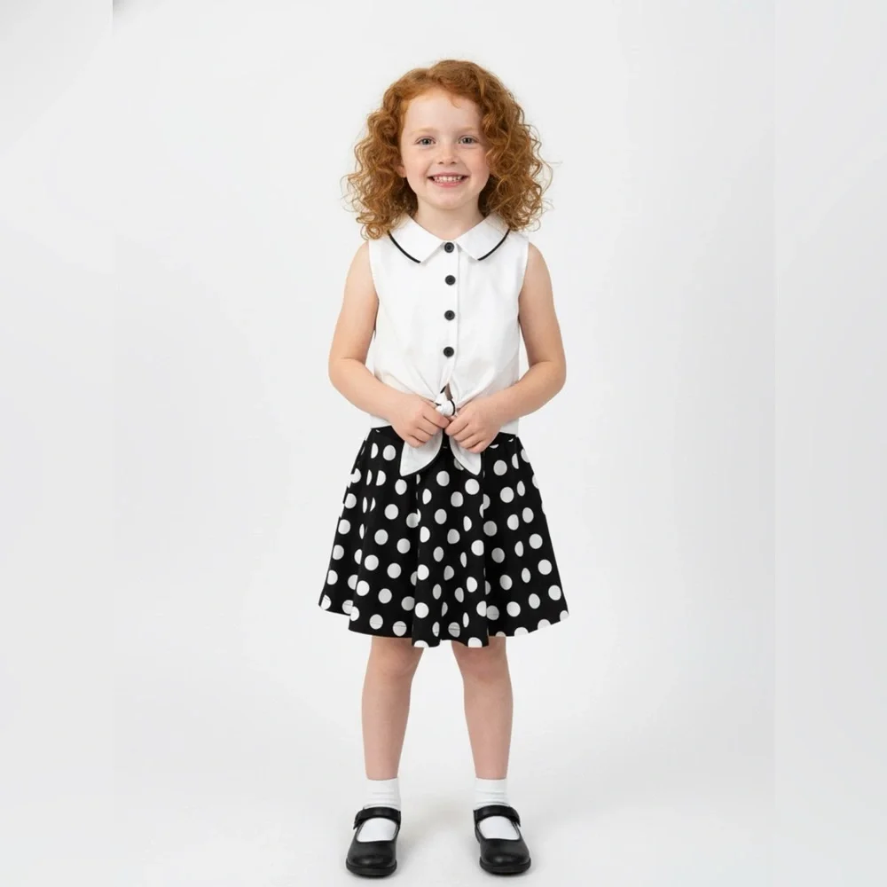 Kate Mack Sock Hop Retro 2pc Cropped Top & Polka Dot Skirt Set Girls NWT sz‎ 8